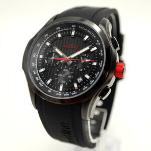 Redline Mens Chronograph Black Red Date 47mm Watch Silicone Strap w New Battery